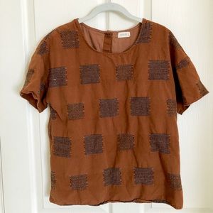 Roolee Brown Embroidered Top Size M